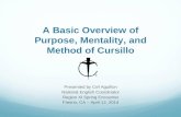 A Basic Overview of Purpos e , Mentalit y , and  Method of Cursillo