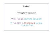 Today: Chapter  9 (Gravity) FRI  FEB 28 :  REVIEW SESSION