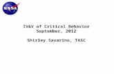 IV&V of Critical Behavior September, 2012 Shirley Savarino, TASC