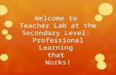 Welcome to  Teacher Lab at the Secondary Level:  P rofessional  L earning  that  Works!
