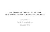 THE APOSTLES’ CREED – 1 ST  ARTICLE OUR APPRECIATION FOR GOD’S GOODNESS