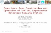 Experience  from Construction and Operation of the LHC Experiments Detectors Cooling Systems