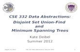 CSE 332 Data Abstractions: Disjoint Set Union-Find  and  Minimum Spanning Trees