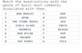 Match the band/artiste with the genre of music most commonly associated with them: