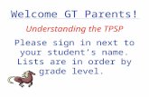 Welcome GT  Parents! Understanding the TPSP