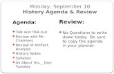 Monday, September 10 History Agenda & Review