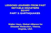 LESSONS LEARNED FROM PAST NOTABLE DISASTERS EGYPT PART 3: EARTHQUAKES