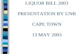 LIQUOR BILL 2003 LIQUOR BILL 2003 PRESENTATION BY UNB CAPE TOWN 13 MAY 2003