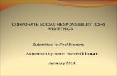 CORPORATE SOCIAL RESPONSIBILITY (CSR) AND ETHICS Submitted to:Prof.Moreno    Submitted by:Amiri Parvin (kiana)    January 2013