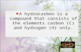 A hydrocarbon is a compound that consists of the elements carbon (C) and hydrogen (H) only.