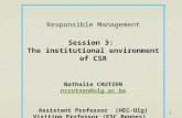 Responsible Management Session 3:  The institutional environment of CSR Nathalie  CRUTZEN ncrutzen@ulg.ac.be Assistant Professor  (HEC- Ulg )