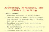 Authorship, References, and  Ethics in Writing