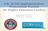 S.B. 10-191 Implementation: Professional Practice for Higher Education Leaders September 13, 2013   12:30  pm – 1:45 pm