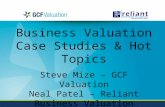 Business Valuation  Case Studies & Hot Topics Steve Mize – GCF Valuation Neal Patel – Reliant Business Valuation March 13, 2014