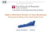 Sales Inflection Points in Your Business Hiring and Building a Successful Sales Force Presented by Lisa Peskin -  CEO  Business Development University