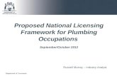 Proposed National Licensing Framework for Plumbing Occupations  September/October 2012