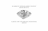 2014 Early English Text Society Catalogue