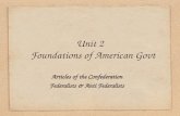 Unit 2 Foundations of American Govt Articles of the Confederation Federalists & Anti Federalists.