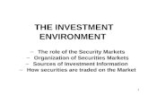 1 THE INVESTMENT ENVIRONMENT –The role of the Security Markets –Organization of Securities Markets –Sources of Investment Information –How securities are.