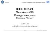 21-10-0087-00-0000-WG_Session-38_Opening_Notes.ppt May 2010 Subir Das, Chair, IEEE 802.21Slide 1 IEEE 802.21 Session #38 Bangalore, India Opening Plenary.