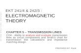 ELECTROMAGNETIC THEORY EKT 241/4 & 242/3 : ELECTROMAGNETIC THEORY PREPARED BY: Razel CHAPTER 5 – TRANSMISSION LINES CO4 - Ability to analyze and evaluate.