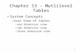 1 Chapter 13 - Mutlilevel Tables System Concepts –User View of tables one dimension view two dimension view three dimension view.