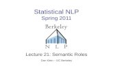 Statistical NLP Spring 2011 Lecture 21: Semantic Roles Dan Klein – UC Berkeley TexPoint fonts used in EMF. Read the TexPoint manual before you delete this.