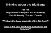 Thinking about the Big Bang Pat Hall Department of Physics and Astronomy York University, Toronto, Ontario What are the basic concepts of the Big Bang?