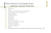200 Physics Concepts from Delores Gende Website Kinematics Force Uniform Circular Motion and Gravitation Work, Energy, Power, Momentum Fluid Dynamics Thermodynamics.