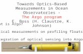 Towards Optics-Based Measurements in Ocean Observatories - The Argo program E. Boss (H. Claustre, K. Johnson) What is Argo? Optical measurements on profiling.