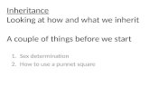 Inheritance Looking at how and what we inherit A couple of things before we start 1.Sex determination 2.How to use a punnet square.