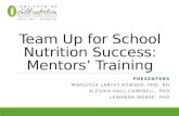 Team Up for School Nutrition Success: Mentors’ Training PRESENTERS MARJUYUA LARTEY-ROWSER, PHD, RD ALESHIA HALL-CAMPBELL, PHD LEWANDA MORSE, PHD.