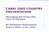 CABRI 2005 COUNTRY PRESENTATION Managing Aid Flows:The case of Ethiopia By Ethiopian Participants Maputo 30Nov.-2 Dec.,2005.