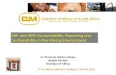 Dr Thuthula Balfour-Kaipa Health Adviser Chamber of Mines HIV and AIDS Accountability, Reporting and Sustainability in the Mining Environment 5 th SA AIDS.