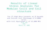 Results of Linear Stress Analyses for Modular Coils and Coil structure For 2T High Beta Currents at 0 Seconds and Initial Coil Shrinkage of 0.0004 in/in.