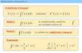 INDEFINITE INTEGRALS Indefinite Integral Note1:is traditionally used for an antiderivative of is called an indefinite integral Note2: Example: