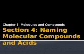 Chapter 5: Molecules and Compounds.  Name molecular compounds.  Name binary acids.  Name oxyacids containing an oxyanion ending in -ate.  Name oxyacids.