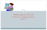 Welcome to IT133 Software Applications Unit 2. AGENDA This seminar we will cover:  Announcements  Reminders  Word  Getting started with assignment.
