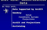 Unit Nine: Georeferenced Data In this unit… ► Data Supported by ArcGIS ► Geodesy  Datum  Coordinate Systems  Projections ► ArcGIS and Projections ►