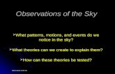 Observations of the sky Observations of the Sky  What patterns, motions, and events do we notice in the sky?  What theories can we create to explain.