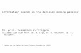 Information search in the decision making process 1 Dr. phil. Seraphina Zurbriggen Collaboration with Prof. Dr. D. Läge, Dr. D. Hausmann, Dr. S. Christen.