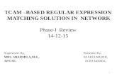 TCAM –BASED REGULAR EXPRESSION MATCHING SOLUTION IN NETWORK Phase-I Review 14-12-15 Supervised By, Presented By, MRS. SHARMILA,M.E., M.ARULMOZHI, AP/CSE.