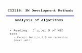 CS2110: SW Development Methods Analysis of Algorithms Reading: Chapter 5 of MSD text – Except Section 5.5 on recursion (next unit)