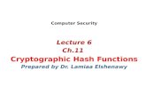 Computer Security Lecture 6 Ch.11 Cryptographic Hash Functions Prepared by Dr. Lamiaa Elshenawy.