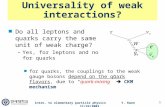 1 Intro. to elementary particle physics Y. Kwon 11/24/2003 Universality of weak interactions? n Do all leptons and quarks carry the same unit of weak charge?