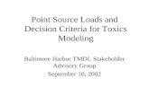 Point Source Loads and Decision Criteria for Toxics Modeling Baltimore Harbor TMDL Stakeholder Advisory Group September 10, 2002.