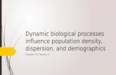Dynamic biological processes influence population density, dispersion, and demographics Chapter 53, Section 1.