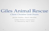 Giles Animal Rescue Client: Christine Link-Owens Jackie Falatko, Devin Henslee CS4624 Midterm Presentation VT, Blacksburg, May 1, 2014.