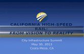 CALIFORNIA HIGH-SPEED RAIL: FROM VISION TO REALITY City Infrastructure Summit May 30, 2013 Costa Mesa, CA.