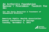 An Arthritis Foundation Nurses’/ Providers’ Toolkit for RA: For the Early Detection & Treatment of Rheumatoid Arthritis American Public Health Association.